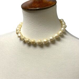 Vintage Faux Baroque Pearl Beaded Choker Necklace – Adjustable 13-16” EUC